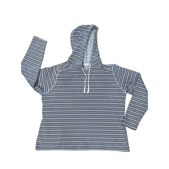 Columbia Hoodie Womens XL Gray Striped Pullover Sweatshirt Cotton Blend -PFG - Picture 1 of 8